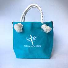 画像をギャラリービューアに読み込む, BRANCHES オリジナル トートバッグМ *珊瑚刺繍入り*ターコイズ(白刺繍、白紐)