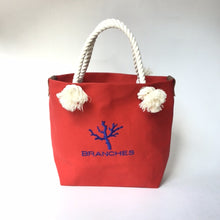 画像をギャラリービューアに読み込む, BRANCHES オリジナル トートバッグМ *珊瑚刺繍入り*スカーレット(青刺繍、白紐)