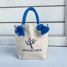 画像をギャラリービューアに読み込む, BRANCHES オリジナル トートバックS *珊瑚刺繍入り*キナリ(グレー刺繍、青紐)