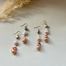 画像をギャラリービューアに読み込む, 淡水バロックパール大粒3粒ピアス /特大