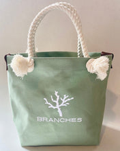 画像をギャラリービューアに読み込む, BRANCHES オリジナル トートバッグМ *珊瑚刺繍入り*スモーキーセラドン(白刺繍、白紐)