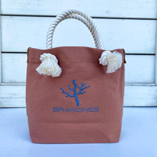 画像をギャラリービューアに読み込む, BRANCHES オリジナル トートバッグМ *珊瑚刺繍入り*オールドローズ(グレー刺繍、白紐)