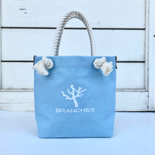 画像をギャラリービューアに読み込む, BRANCHES オリジナル トートバッグМ *珊瑚刺繍入り*アクアブルー(白刺繍、白紐)