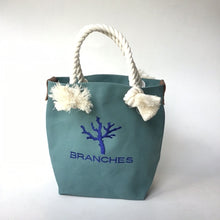 画像をギャラリービューアに読み込む, BRANCHES オリジナル トートバッグS *珊瑚刺繍入り*ブルージェイド(青刺繍、白紐)