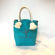 画像をギャラリービューアに読み込む, BRANCHES オリジナル トートバッグS *珊瑚刺繍入り*ターコイズ(グレー刺繍、白紐)
