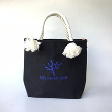 画像をギャラリービューアに読み込む, BRANCHES オリジナル トートバッグМ *珊瑚刺繍入り*ブラック(青刺繍、白紐)