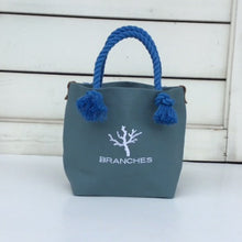 画像をギャラリービューアに読み込む, BRANCHES オリジナル トートバッグМ *珊瑚刺繍入り*ブルージェイド(白刺繍、青紐)