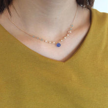 画像をギャラリービューアに読み込む, 染めカルセドニーと天然石のネックレス(ブルー)