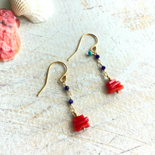 画像をギャラリービューアに読み込む, サルジ珊瑚とラピスラズリの ショートピアス