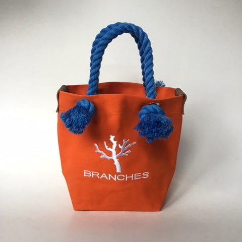 BRANCHES オリジナル　トートバッグ　＊珊瑚刺繍入り＊キャロット(白刺繡、青紐)