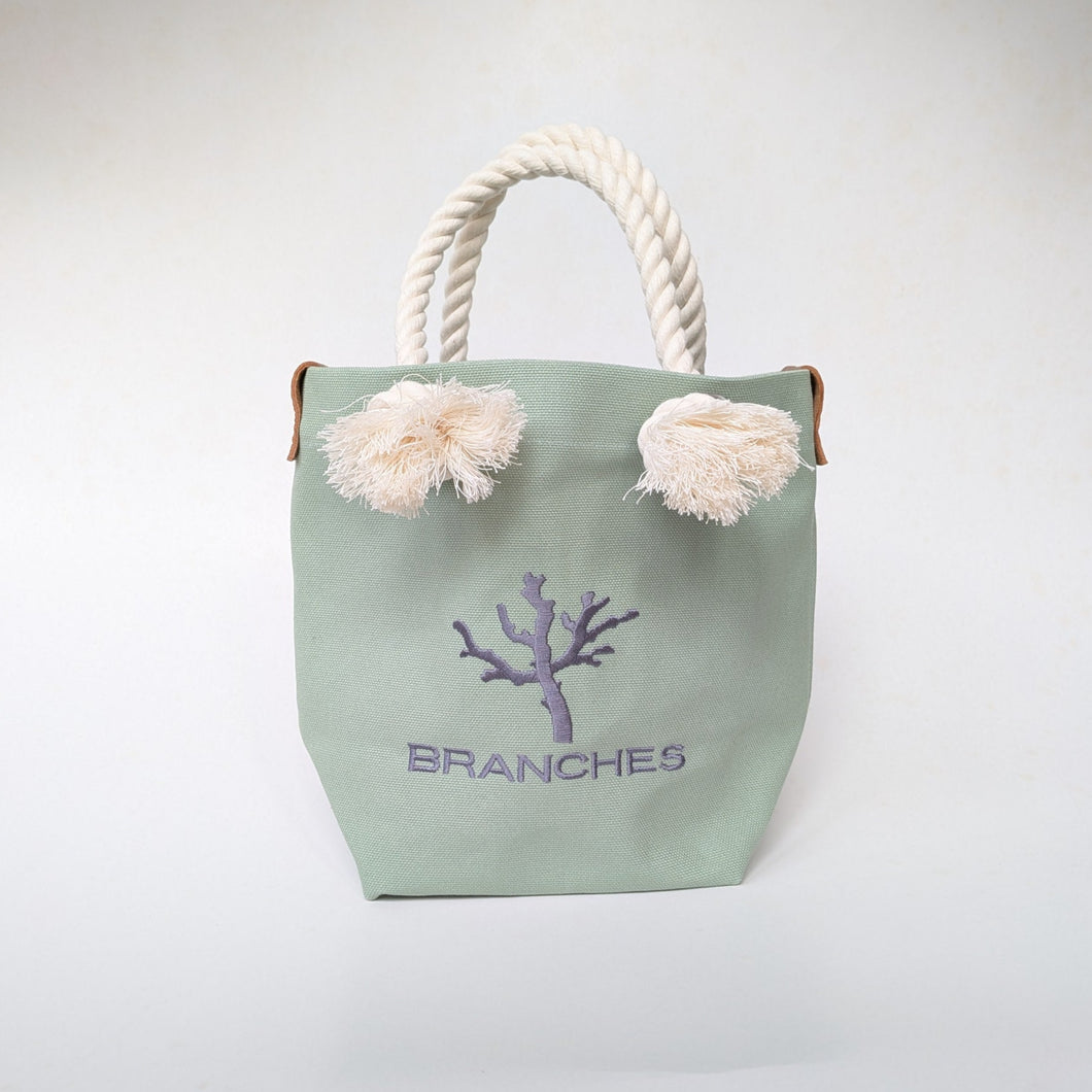 BRANCHES オリジナル　トートバッグ　＊珊瑚刺繍入り＊スモーキーセラドン～グレー刺繍