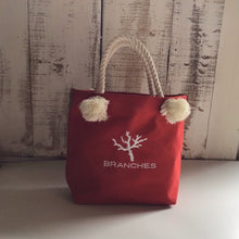 画像をギャラリービューアに読み込む, BRANCHES オリジナル　トートバッグМ　＊珊瑚刺繍入り＊スカーレット（白刺繍、白紐）
