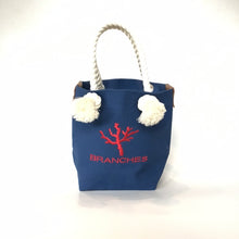 画像をギャラリービューアに読み込む, BRANCHES オリジナル　トートバッグ　＊珊瑚刺繍入り＊インディゴ(赤刺繍、白紐）
