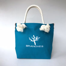 画像をギャラリービューアに読み込む, BRANCHES オリジナル　トートバッグМ　＊珊瑚刺繍入り＊ダークブルー(白刺繍、白紐）
