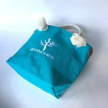 画像をギャラリービューアに読み込む, 　BRANCHES オリジナル　トートバッグМ　＊珊瑚刺繍入り＊ターコイズ（白刺繍、白紐）
