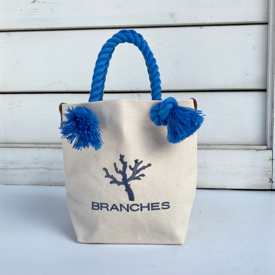 BRANCHES オリジナル　トートバック　＊珊瑚刺繍入り＊キナリ（グレー刺繍、青紐）