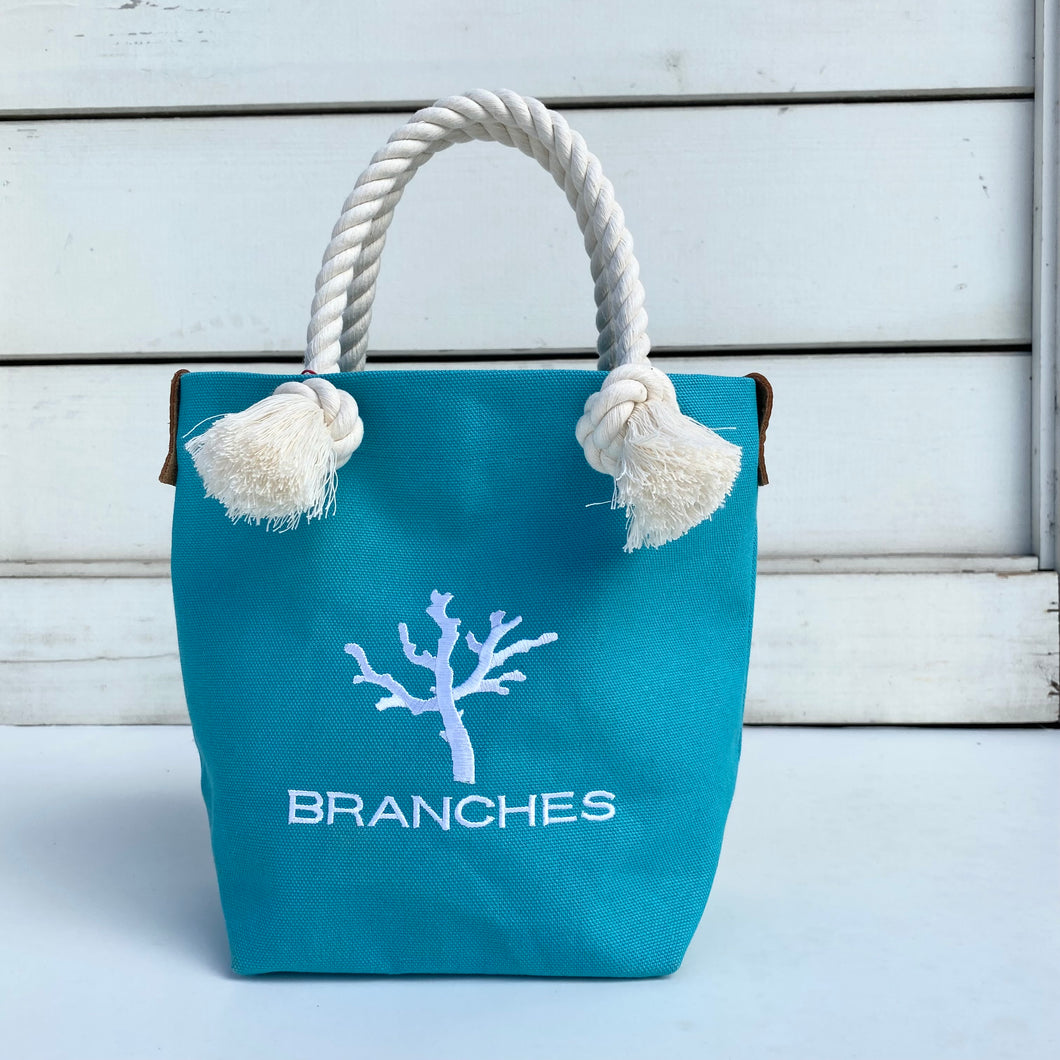 BRANCHES オリジナル　トートバッグ　＊珊瑚刺繍入り＊ターコイズ～白刺繍