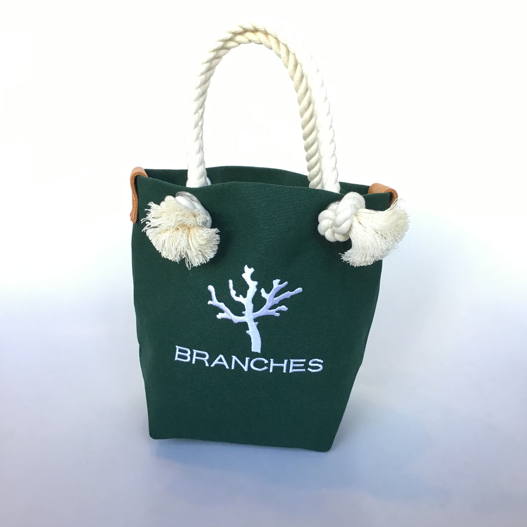 BRANCHES オリジナル　トートバッグ　＊珊瑚刺繍入り＊濃グリーン～白刺繍