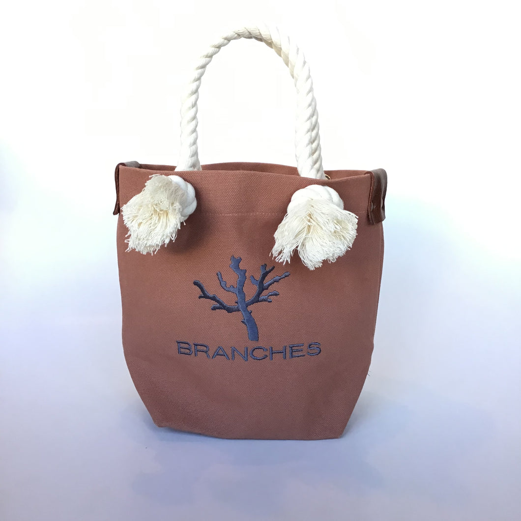 BRANCHES オリジナル　トートバッグ　＊珊瑚刺繍入り＊オールドローズ～グレー刺繡
