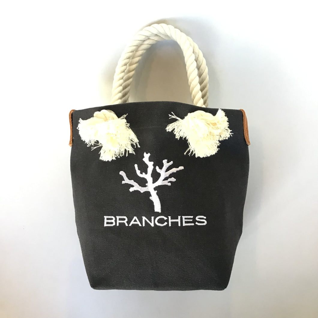 BRANCHES オリジナル　トートバック　＊珊瑚刺繍入り＊チャコール～白刺繡