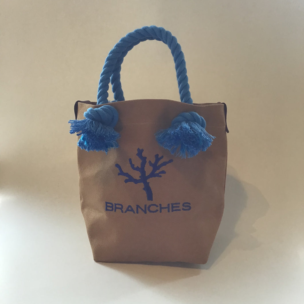 BRANCHES オリジナル　トートバッグ　＊珊瑚刺繍入り＊モカ（青刺繍、青紐）