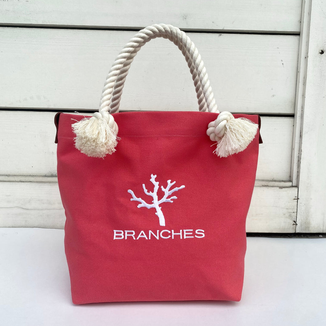 NEW✨ BRANCHES オリジナル　トートバッグМ　＊珊瑚刺繍入り＊ヴァーミリオン（白刺繍、白紐）