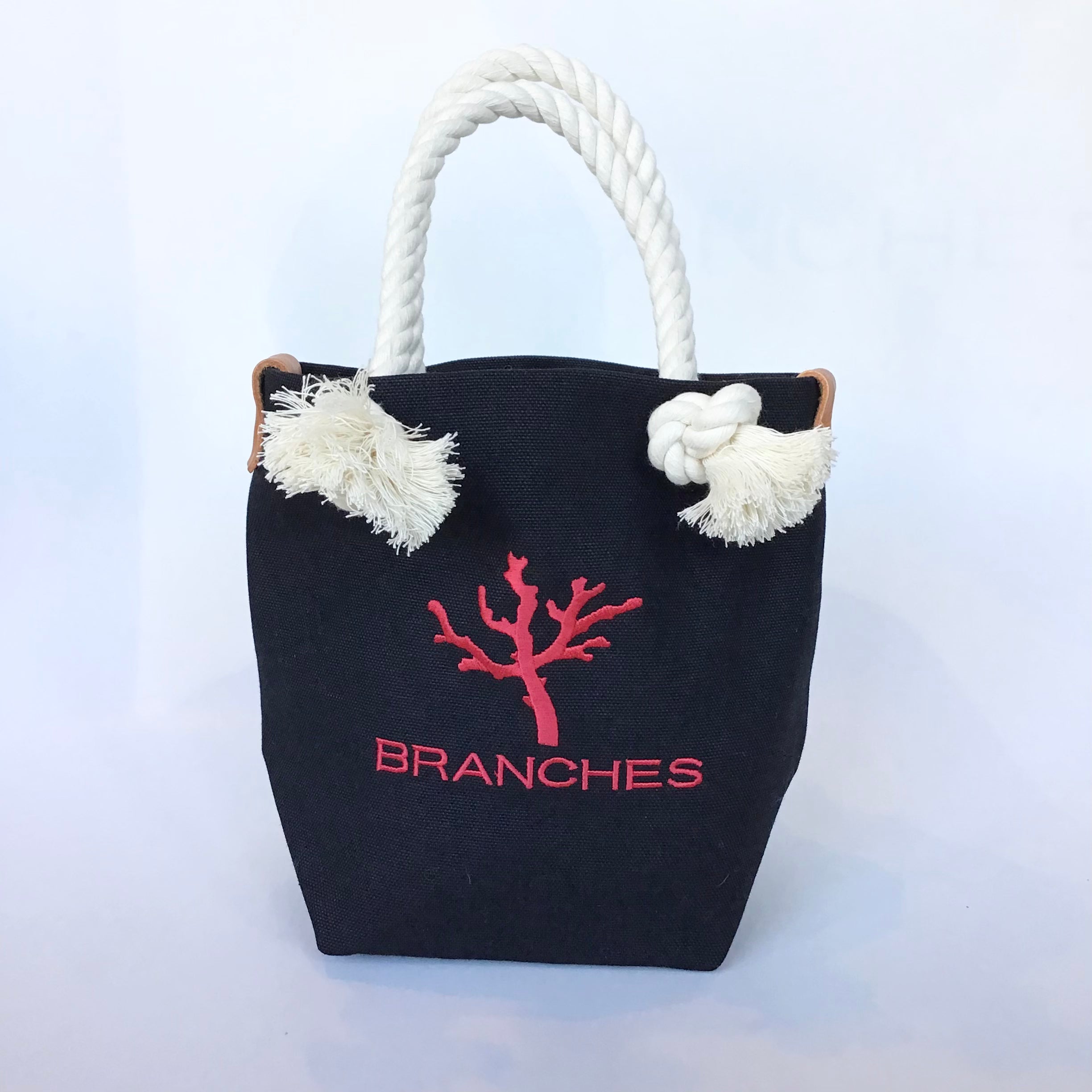 BRANCHES オリジナル トートバッグ 珊瑚刺繍入り ブラック 赤刺繍