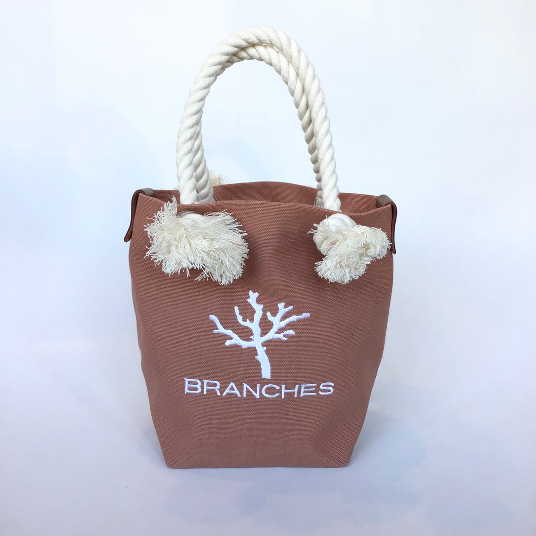 BRANCHES オリジナル　トートバッグ　＊珊瑚刺繍入り＊オールドローズ～白刺繍