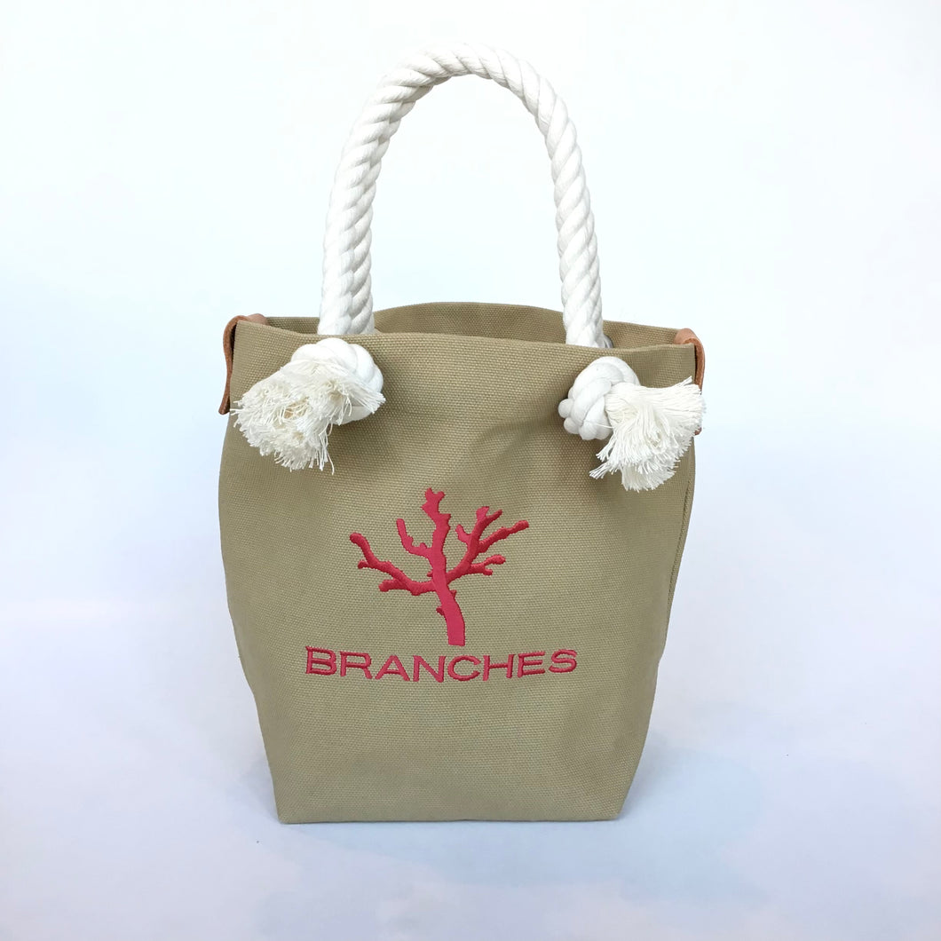 BRANCHES オリジナル　トートバッグ　＊珊瑚刺繍入り＊ベージュ～赤刺繍
