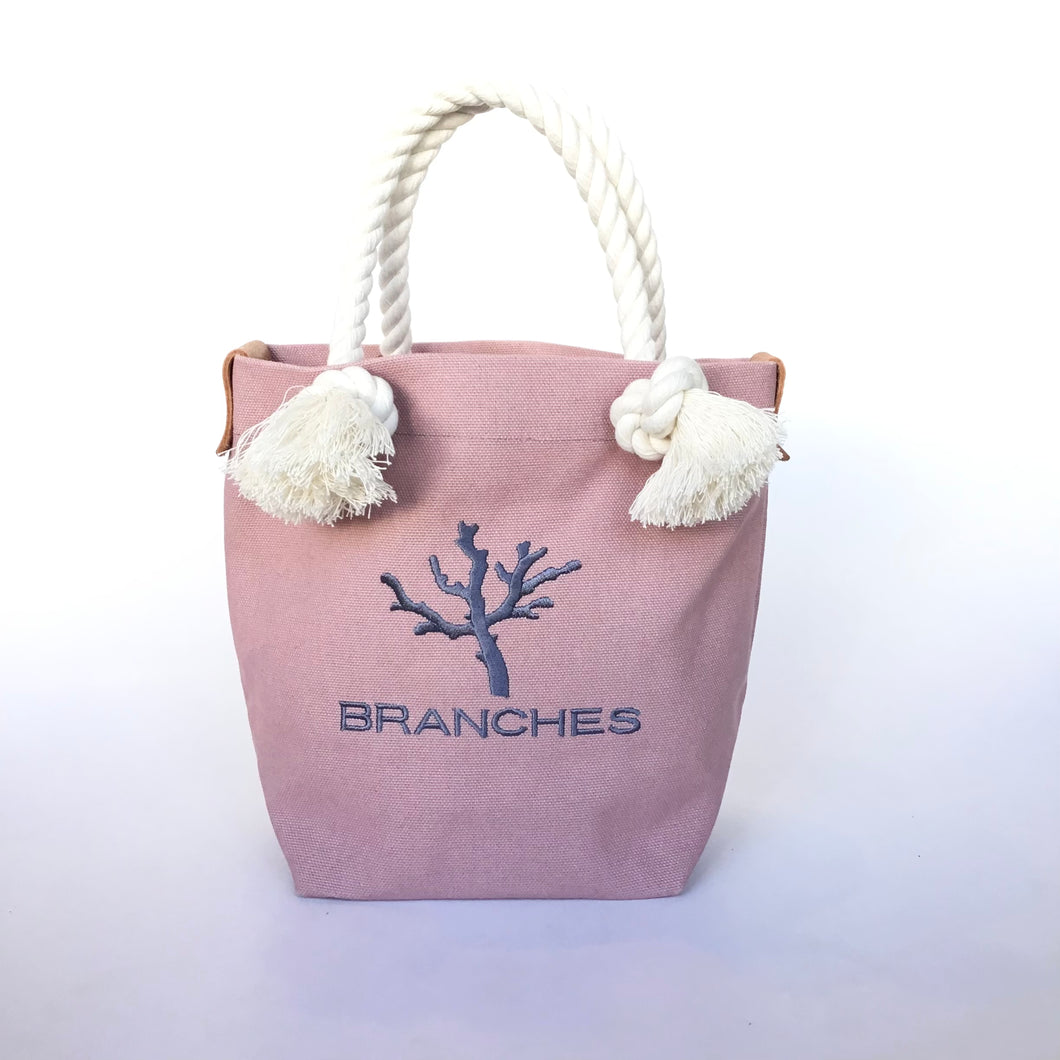 BRANCHES オリジナル　トートバッグ　＊珊瑚刺繍入り＊スモーキーコーラル～グレー刺繍