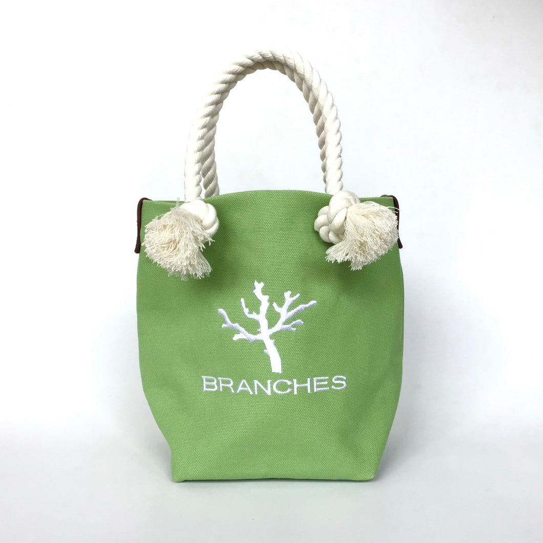 BRANCHES オリジナル　トートバッグ　＊珊瑚刺繍入り＊グラスグリーン～白刺繍