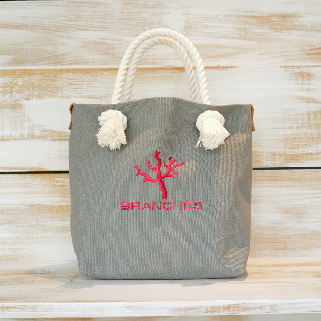 BRANCHES オリジナル　トートバッグМ　＊珊瑚刺繍入り＊濃グレー（赤刺繍、白紐）