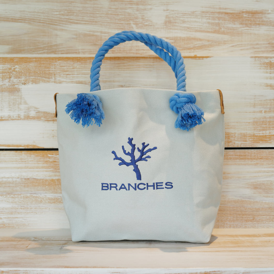 BRANCHES オリジナル　トートバッグМ　＊珊瑚刺繍入り＊ベビーブルー（青刺繍、青紐）