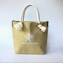 画像をギャラリービューアに読み込む, 　BRANCHES オリジナル　トートバッグМ　＊珊瑚刺繍入り＊サンドベージュ（白刺繍、白紐）
