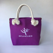 画像をギャラリービューアに読み込む, BRANCHES オリジナル　トートバッグМ　＊珊瑚刺繍入り＊スミレ(白刺繍、白紐）
