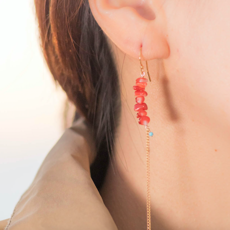 高品質AAA 北投石 の アシンメトリー ピアス 赤珊瑚 BRANCHES サルジ珊瑚のアシンメトリーピアス 石垣島アクセサリー