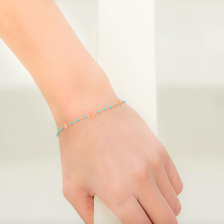深海珊瑚　ブレスレット　約16mm アクセサリー BRANCHES K14GF 練トルコと深海珊瑚のシャンク巻きブレスレット