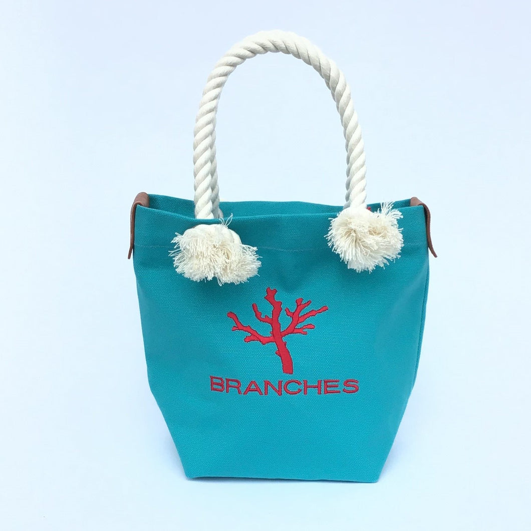 BRANCHES オリジナル　トートバッグ　＊珊瑚刺繍入り＊ターコイズ～赤刺繍
