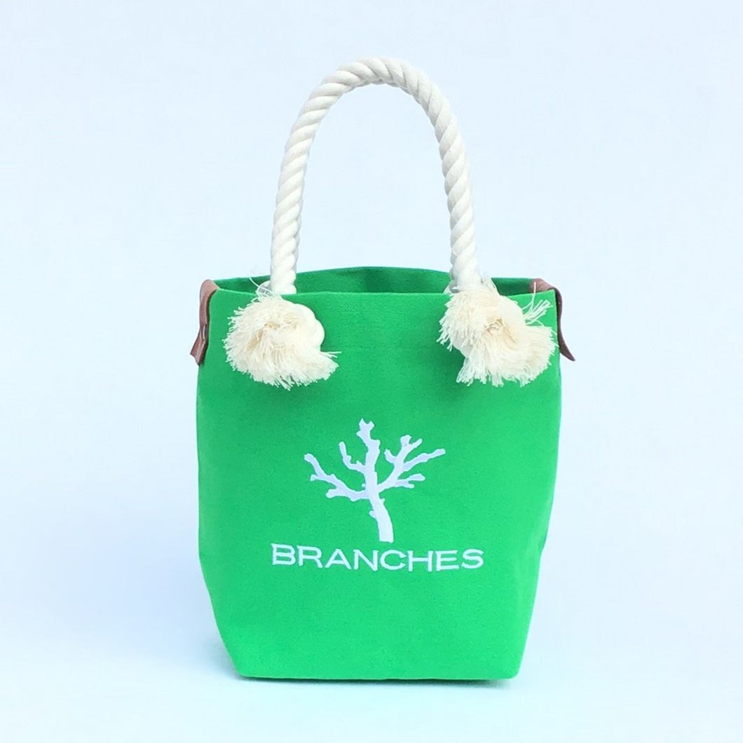 BRANCHES オリジナル　トートバッグ　＊珊瑚刺繍入り＊ライトグリーン～白刺繍