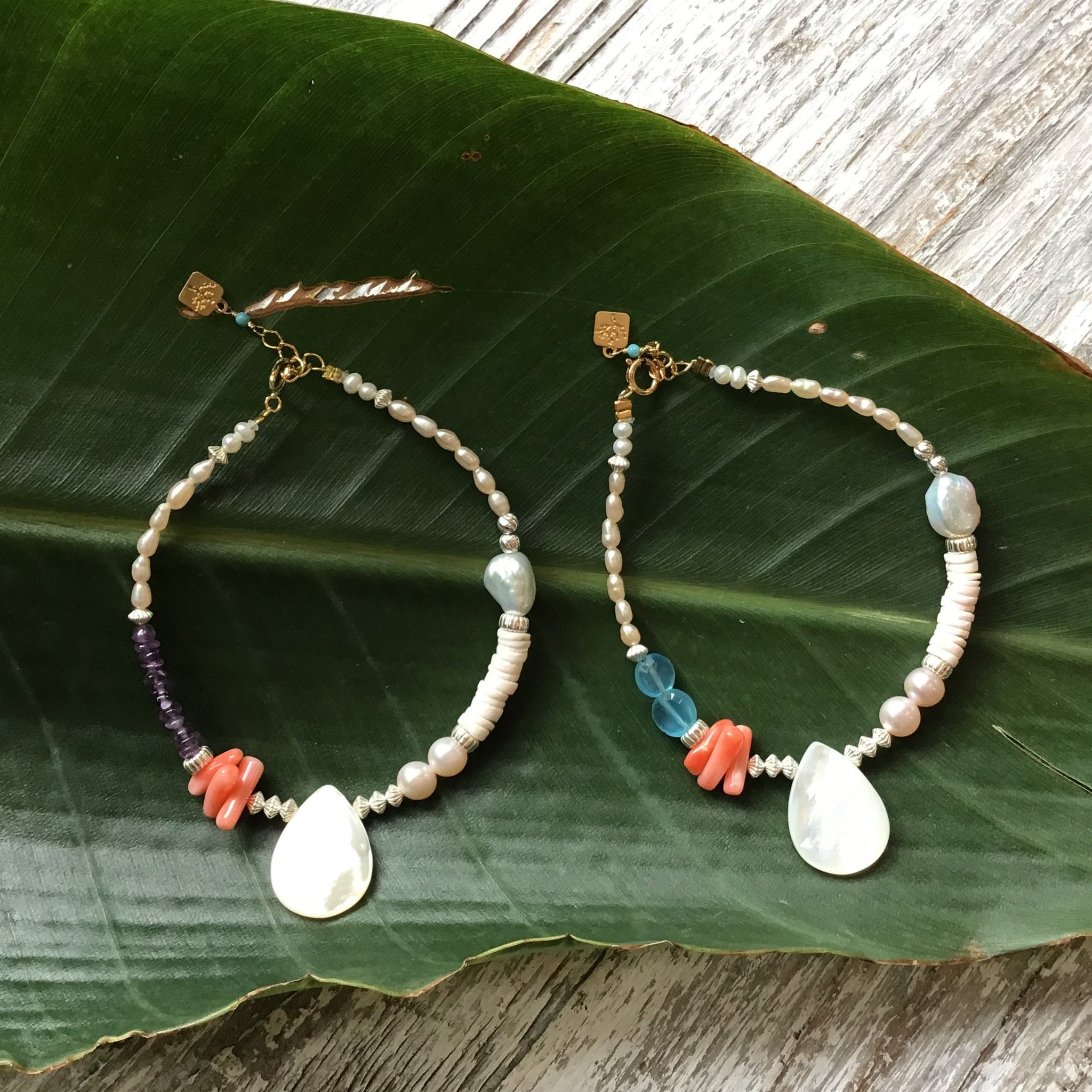 BRANCHES K14GF 深海珊瑚と白蝶貝＆天然石のブレスレット 石垣島