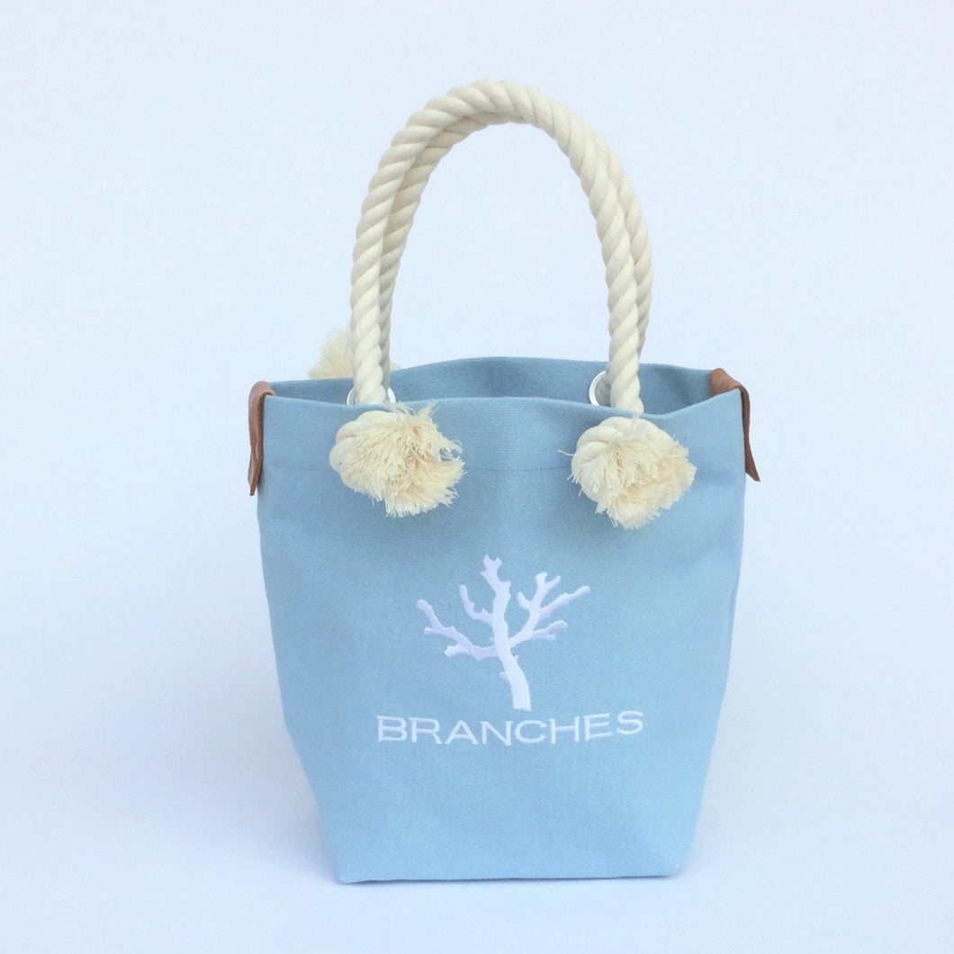 BRANCHES オリジナル　トートバック　＊珊瑚刺繍入り＊アクアブルー～白刺繍