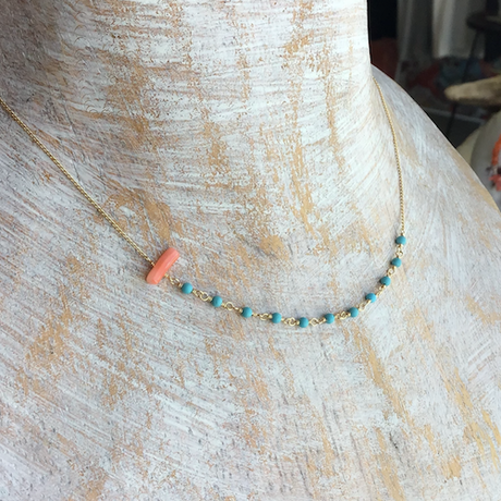 BRANCHES K14GF 練りトルコと深海珊瑚のネックレス 石垣島アクセサリー BRANCHES K14GF 練りトルコと深海珊瑚のネックレス 石垣島アクセサリー