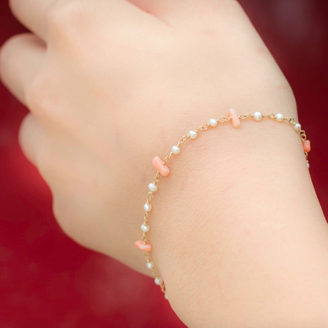 BRANCHES K14GF 淡水パールと深海珊瑚のシャンク巻きブレスレット 石垣 BRANCHES K14GF 淡水パールと深海珊瑚のシャンク巻きブレスレット 石垣